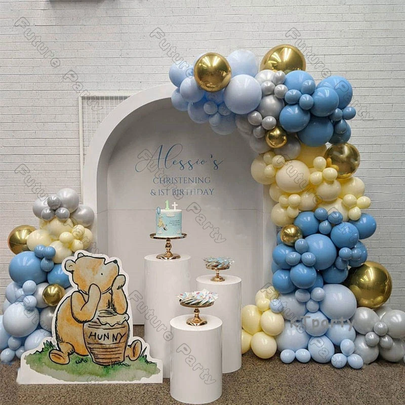 

155pcs Doubled Pearl Grey Matte Light Blue Balloon Arch Macaron Yellow 4D Gold Baby Shower Gender Reveal Birthday Party Favors