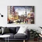 Картина маслом на холсте с изображением романтического города, пешехода, Парижа, Эйфелевой башни, пейзажа