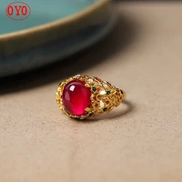 s925 silver jewelry enamel red corundum ring