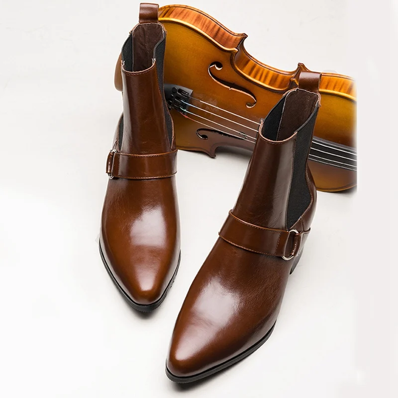 Зимние Дизайнерские мужские туфли челси для верховой езды на высоком каблуке из