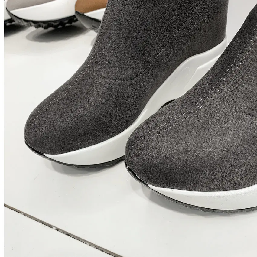 Женские ботфорты QUTAA, повседневные сапоги выше колена, ботфорты из эластичной ткани с высоким подъёмом и круглым носом на сезон осень-зима, размеры с 34 по 43