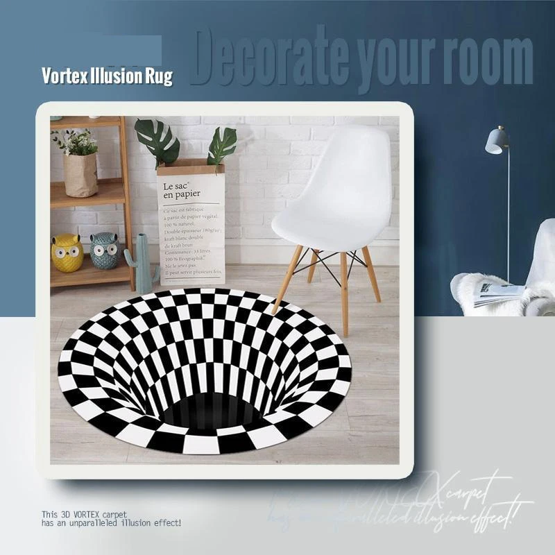 

Bedroom Rugs Black White Grid Printing 3D Illusion Vortex Bottomless Hole Carpets For living room Home Decoration Rugs Dropship