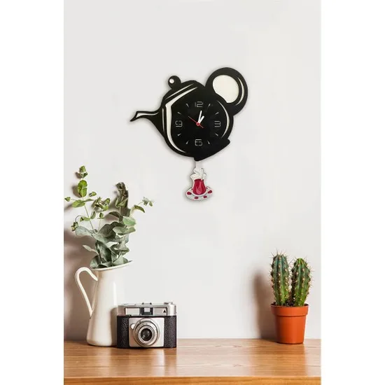 Подарок черные кухонные настенные часы с заварочным чайником|Настенные часы| |
