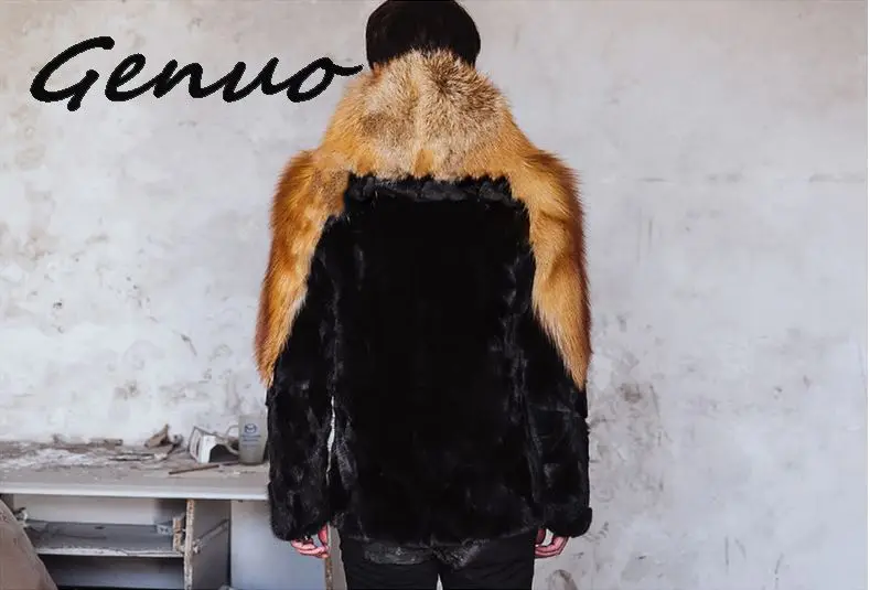 Genuo, новинка, S/6Xl, мужские пальто из искусственного меха, пэчворк, с капюшоном, зима, осень, теплая, из кусков, меховая верхняя одежда размера плюс, Мужская Меховая одежда