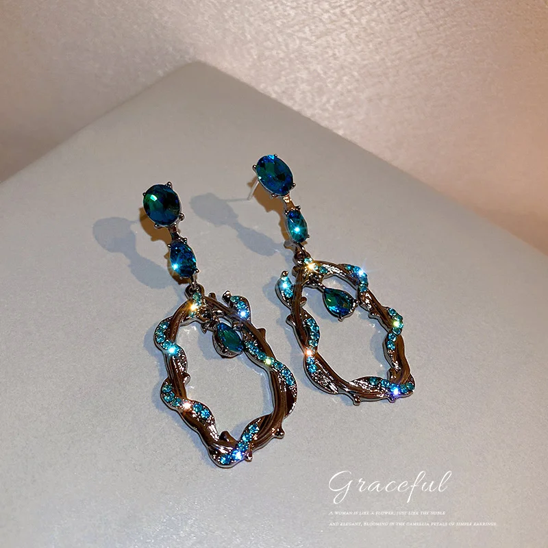 

925 silver needle wrapped with Diamond Water Drop Earrings