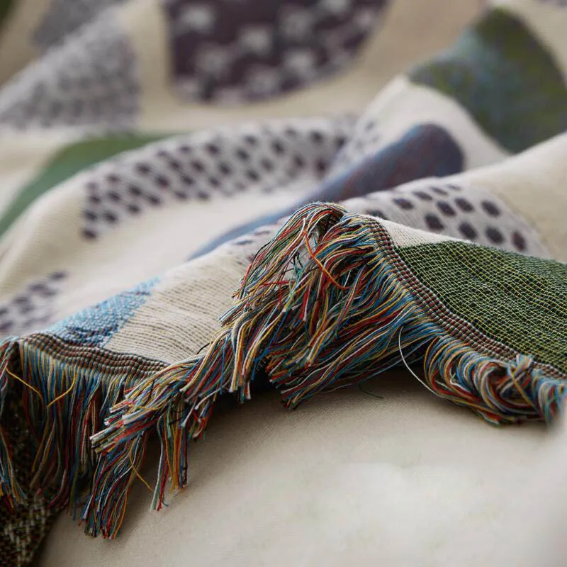 Декоративное вязаное одеяло с геометрическим узором одинарное и двойное