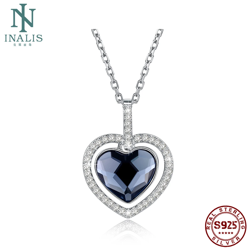 

INALIS 925 Sterling Silver Pendant Necklace For Women heart-shaped Austria Crystal Necklace Party Fine Jewelry Trend New Arrival