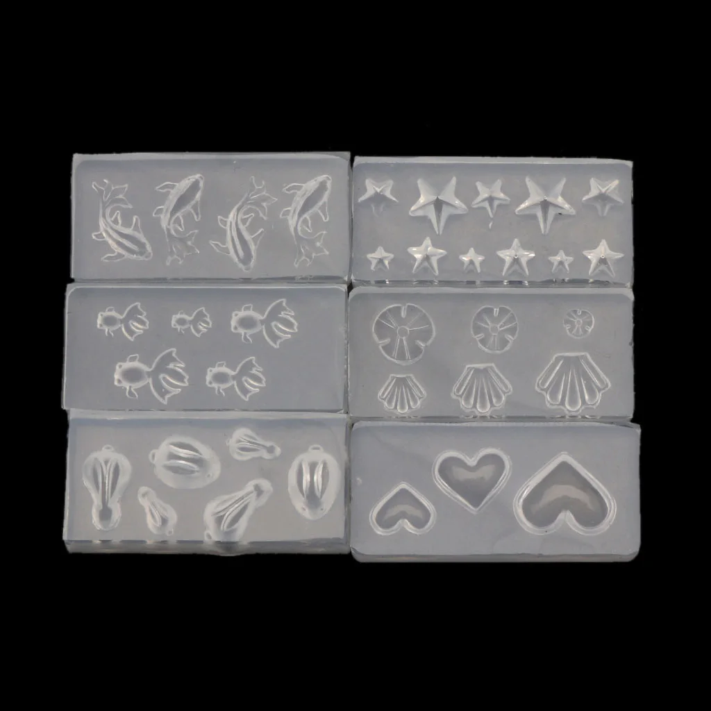 

6Pc Mini Size Rabbit Star Goldfish Lotus Leaf Pendant Earrrings Water Dag DIY Resin Jewelry Mold Kit Jewelry Making Tool