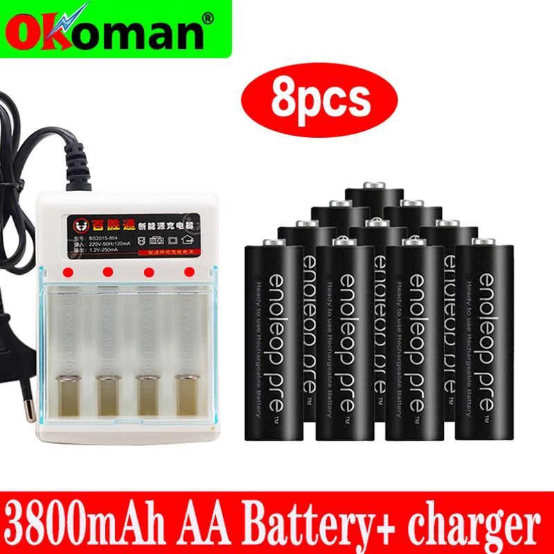 8 шт. Оригинальная батарея Pro AA 3800mAh 1 2 V Ni MH игрушка фонарик для камеры