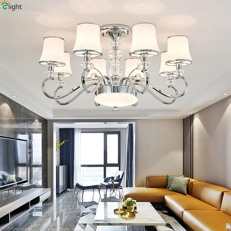 Modern Chrome Metal Led Chandelier Lighting Living Room Glass Pendant Chandeliers Lights Dining Hanging Lamp Fixtures | Лампы и