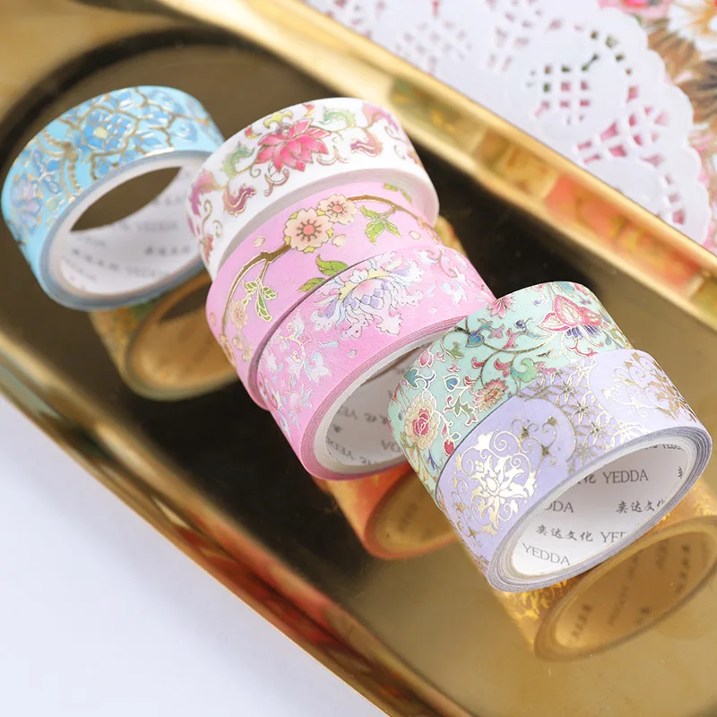 

1.5cm*3m Blooming Flowers Gilding Washi Tapes Scrapbooking Diy Masking Tape Stationery Decoration Supplies