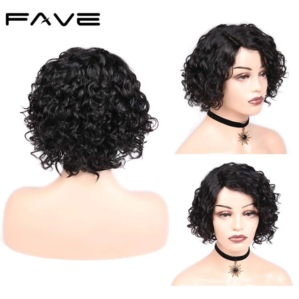 FAVE короткий афро кудрявый парик бразильский Remy Боб кружевные передние человеческие волосы парики 150% плотность боковая часть бесклеевой парик для черных женщин