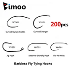 Bimoo 200 шт Черный Никель без бородки летать Крючки для привязывания Нимфа Скад Caddis стример сухой мокрой Fly Крючки соленой воды Пресноводная Fly Крючки