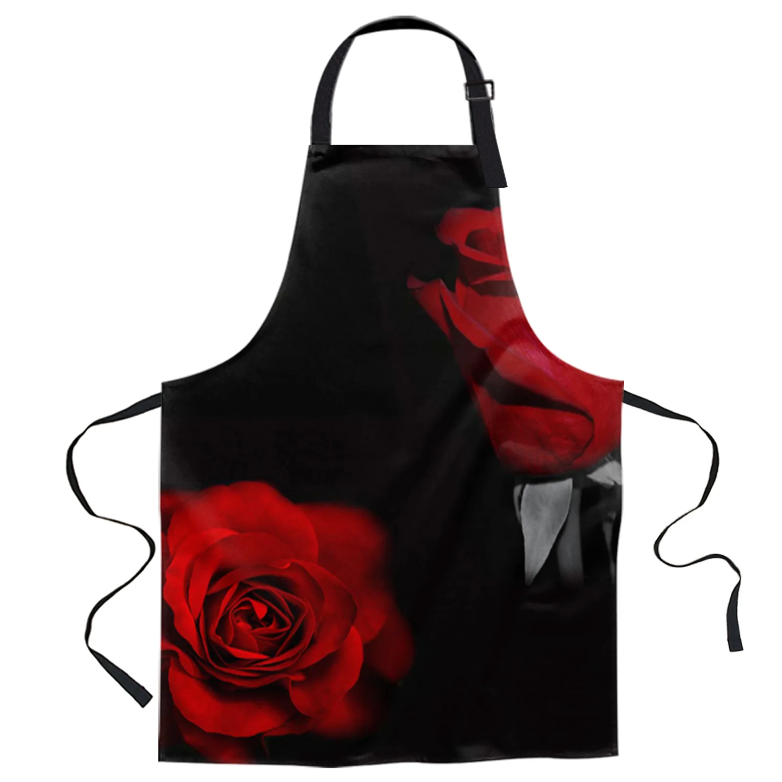

Red Rose Flower Black Aprons for Women Men Kid Cooking Baking Apron Kitchen Utility Equipment Accessories