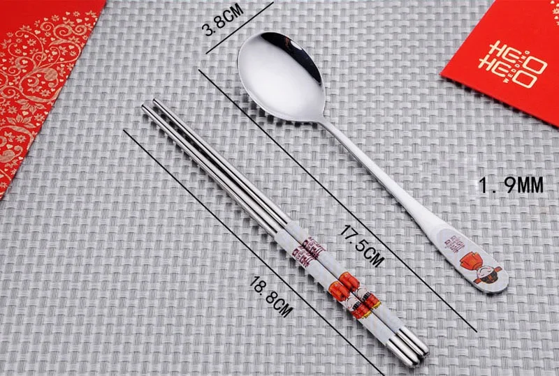 50 sets/lot Stainless Steel Dinnerware Double Happiness Red Color Spoons Chopstick Sets Wedding Party Gifts For Guest |