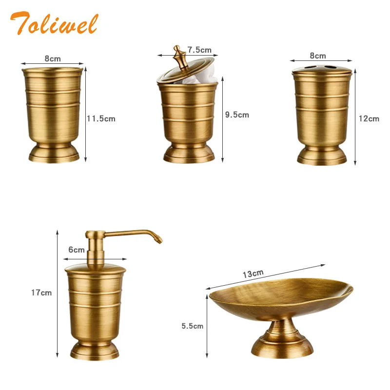 antique brass bathroom supplies lotion bottle toothbrush cup holder soap dish soap dispenser 5pcs set bathroom accessories free global shipping