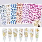 Металлическая шелковая фольга, 5 листов, 3D наклейки для ногтевого дизайна с бабочками, самоклеящаяся лента, линия, лазерные переводки, бумага, дизайнерские аксессуары