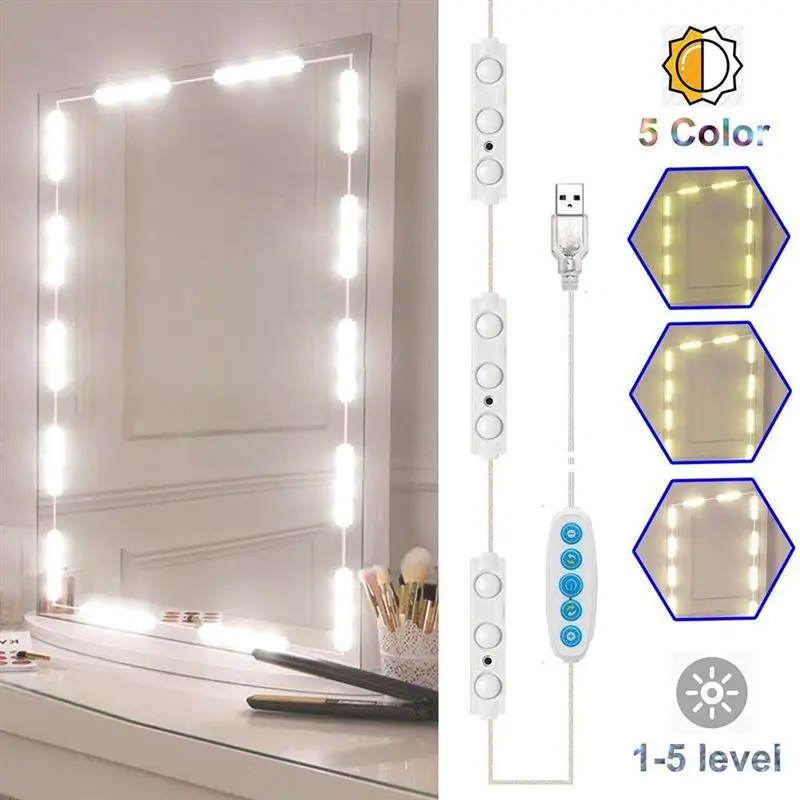Makeup Mirror With Led Light 45 Dimmable Bulbs Usb Charging 5 Color Mode Dimmable Led Mirror For Makeup Table Hollywood Vanity