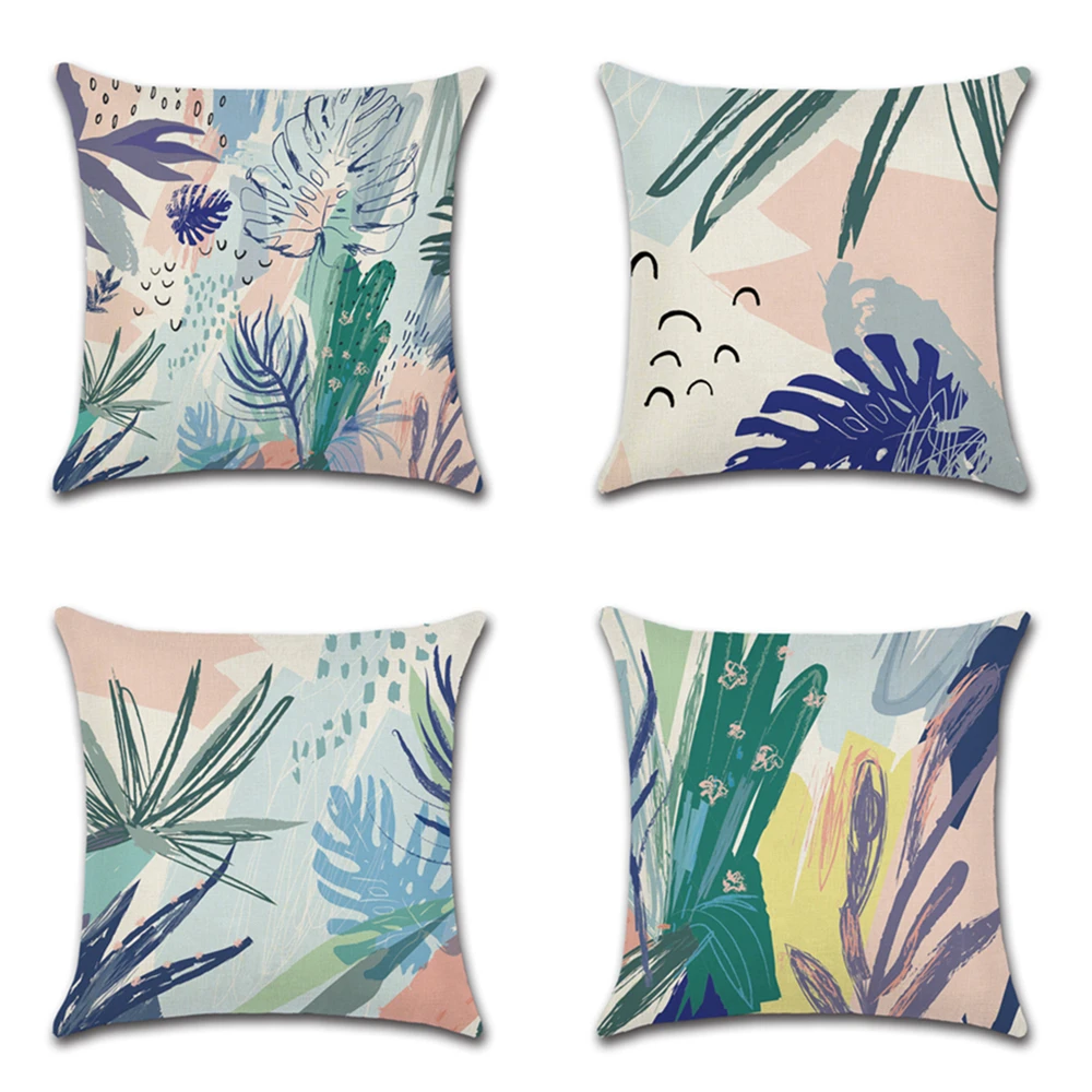 

1pc Hand painted Tropical Flower Cushion Cover Tropical Green Leaf Pillow cover Decorative Pillows for Sofa Throw Pillowcase