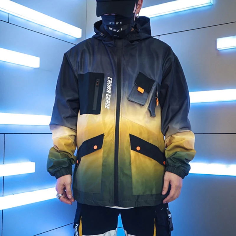 Мужская куртка в стиле хип хоп ветровка уличная одежда Харадзюку с градиентными