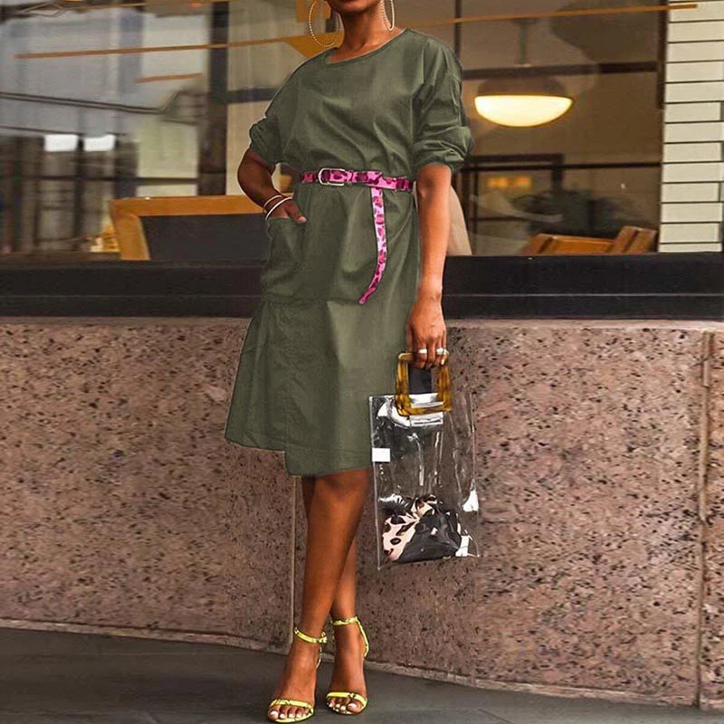 VONDA Offic Ladies Elegant Dress Women Knee-Length Dress Summer Sundress Casual Loose Half Sleeve Vestidos Plus Size S-5xl