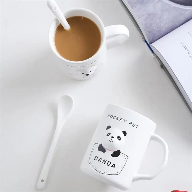 400 мл креативная керамика с мультяшными животными крышкой и ложкой кружка ручкой