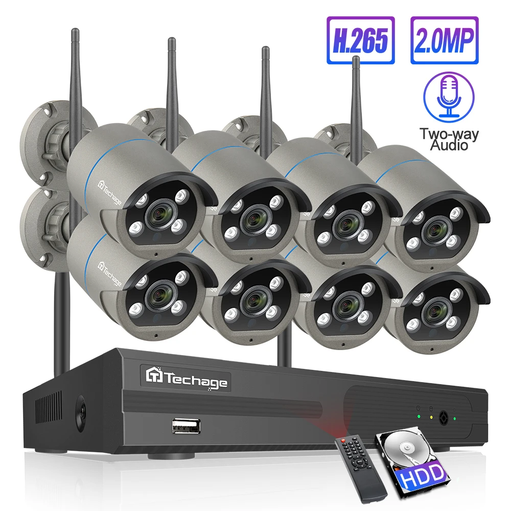 Techage 8CH 1080P Беспроводной Камера NVR Системы 4 Массив светодиодный 2MP Wi-Fi 2-полосная