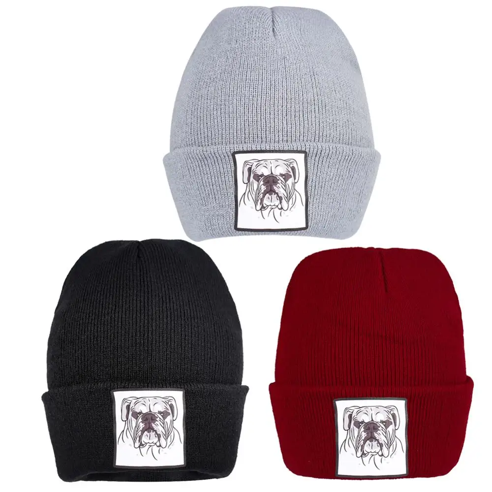 Зимняя шапка Черный Бульдог шапочка ребристая вязаная Простой корейский стиль