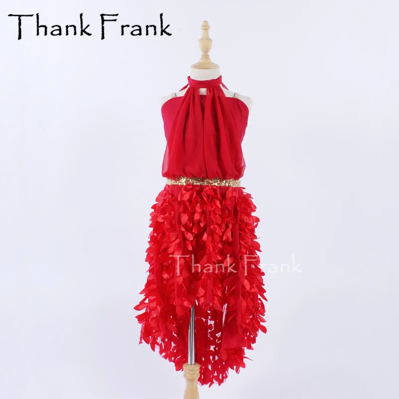 

Red Long Latin Dress Women Adult Mock Turtleneck Jazz Dance Dresses Girls Kids Sleeveless Rave Clothes Costume For Dancing C624