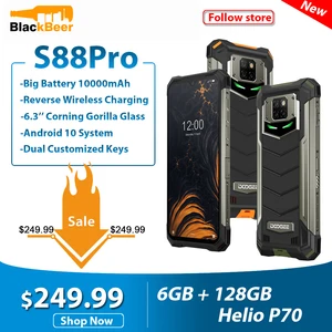 Смартфон DOOGEE S88 Pro, 6,3 дюйма, усиленный, мобильный телефон дюйма, IP68IP69K, Восьмиядерный процессор Helio P70, 6 ГБ 128 ГБ ROM, сотовый телефон на Android 10,0, 10000 мА  ч