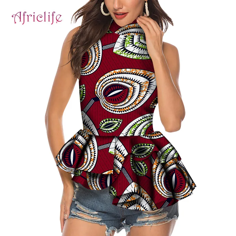 

Summer Pleated Women African Top Sexy Lady Sleeveless Dresses WY6374