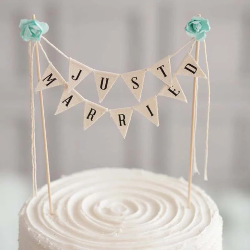 Новые белые молодоженов Свадебный Небольшой баннер торт фигурки жениха и