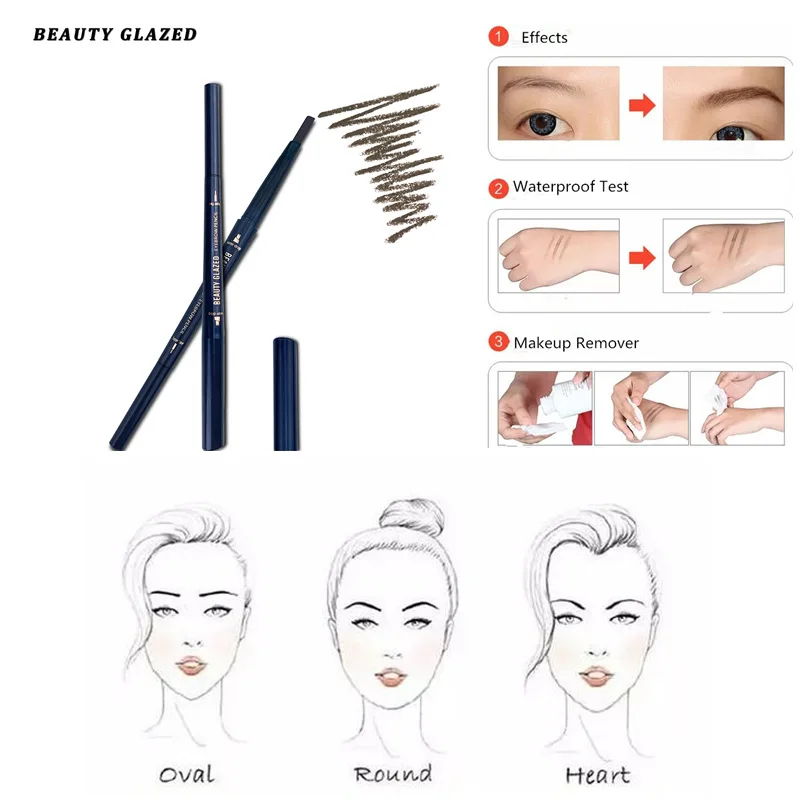 Карандаш для бровей Beauty Glazed 4 цвета водостойкий стойкий и устойчивый к поту