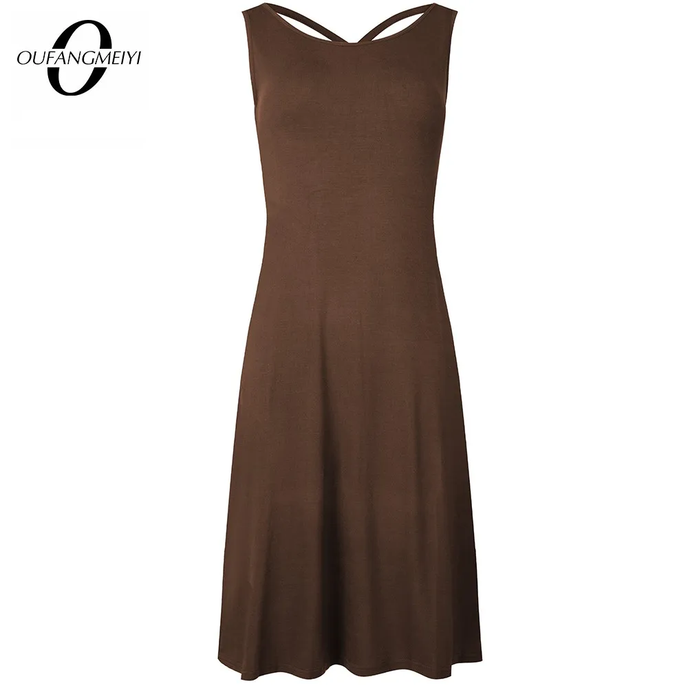 

Women Summer Casual Sleeveless Scoop Neck Cross Bandage Loose Shift Mini Tank Dress 1ET022