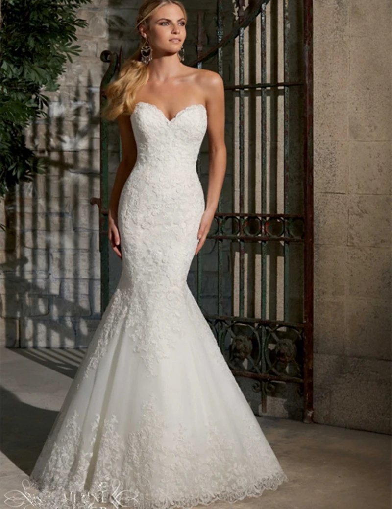

New Arrival Sweetheart Mermaid Wedding Dresses Appliques Lace Bridal Dresses 2016 Vestido de Novia
