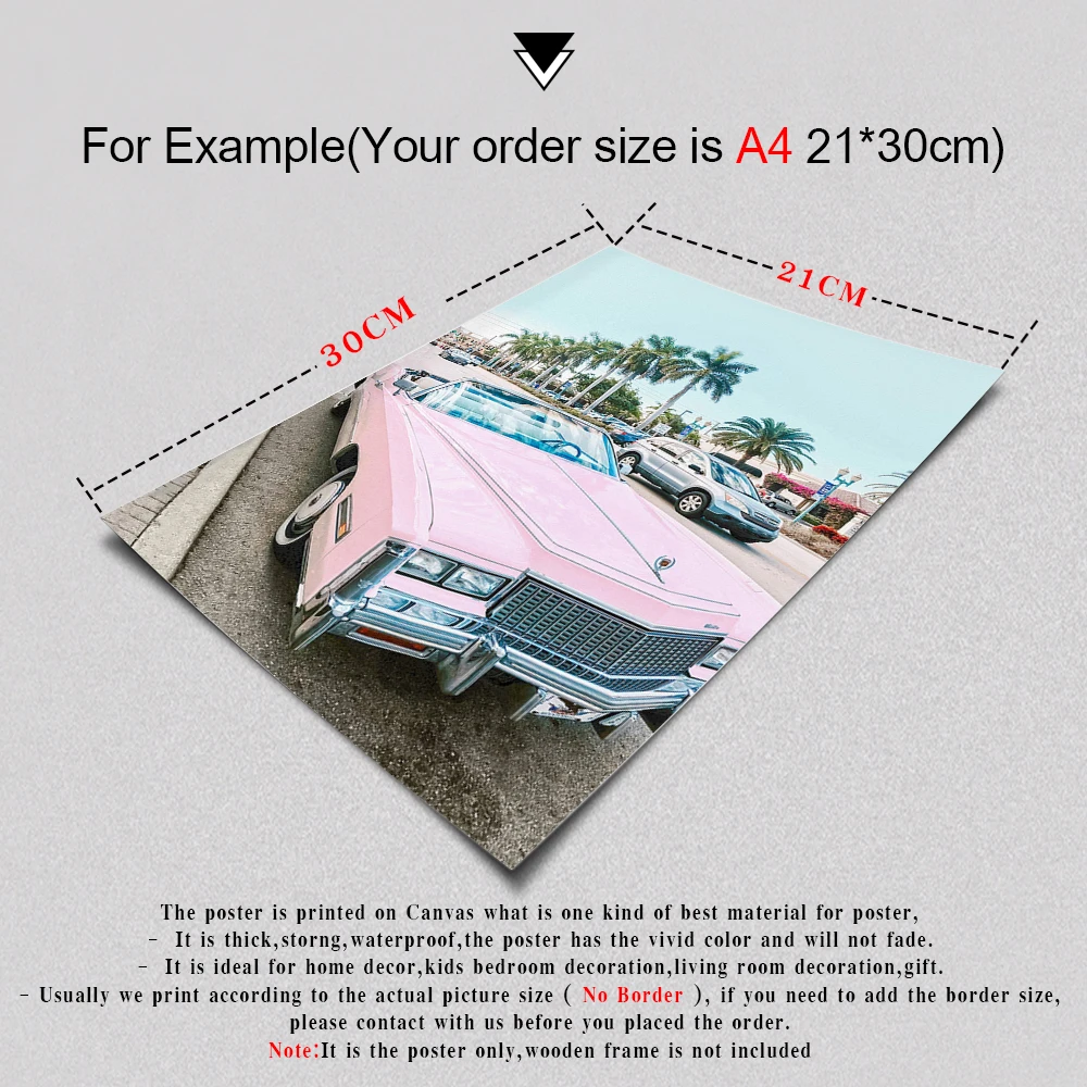 

Hollywood Hills Modern Photography Print Pink Car Poster Wall Art Landscape Picture Canvas Painting Girl's Home Room Decor
