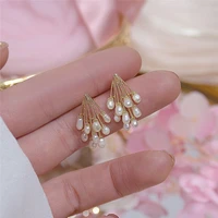 new arrive 14k real gold baroque natural freshwater pearl stud earrings for women cubic zircon zc elegant earrings