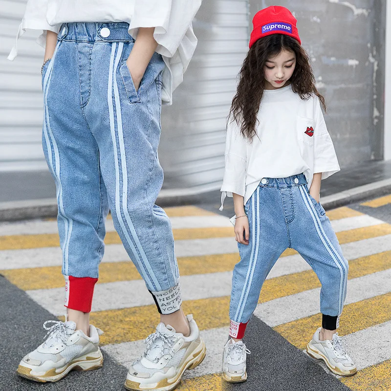 Новая Осенняя детская одежда джинсовые шаровары для маленьких девочек стильные