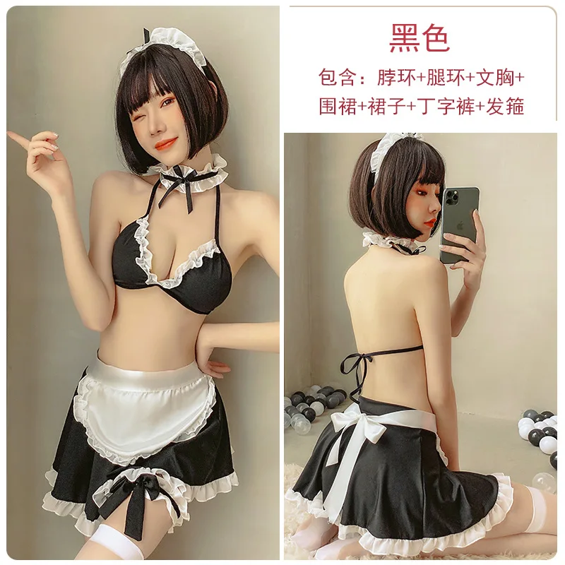 

Sexy Japanese Cosplay Bikini Set French Maid Costumes Hot Lingerie Apron Classical Roleplay Servant Underwear For Women 2021 New