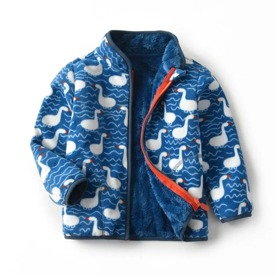 

New 2021 2-12 Yrs Kids Polar Fleece Printed Jacket Outerwear Boys Lining Faux Fur Heavyweight Furry Coat Sweater for Winter