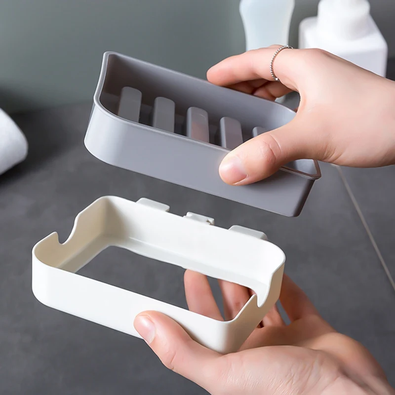 

Soap Dishes Soap Sponge Dish No Drilling Storage Box Rack Wall Shelf Double Drain Bathroom Soap Holder Mounted Self Adhesive