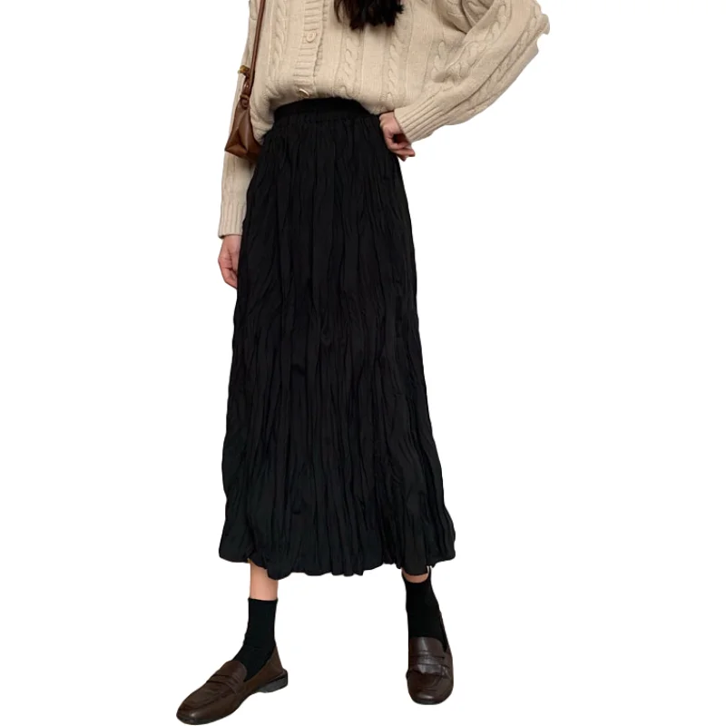 

New A Line Japanese Harajuku Autumn Winter Women Skirt High Waist Solid Female Korean Streetwear Elegant Long Skirts Plus Size