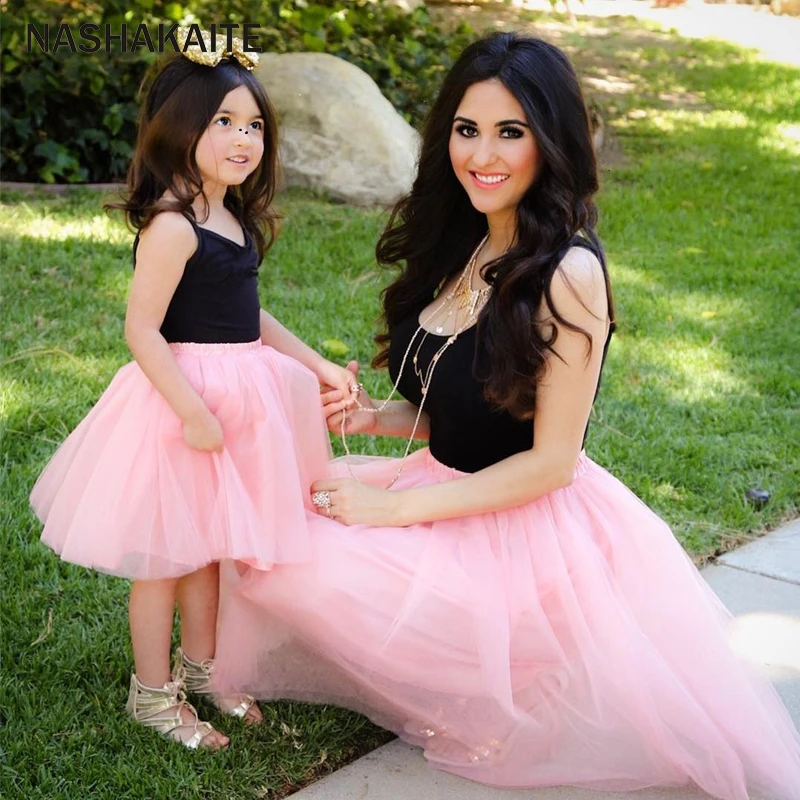 Mom and Daughter Dress Pink Patchwork Mesh Princess Dress Mo