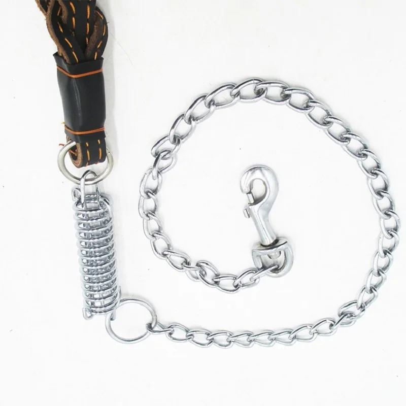 Большая поводок из мягкой натуральной кожи для собак цепь нержавеющей стали