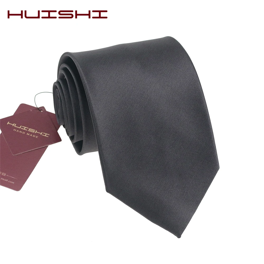 Новый модный дизайнерский темно серый мужской галстук HUISHI однотонный