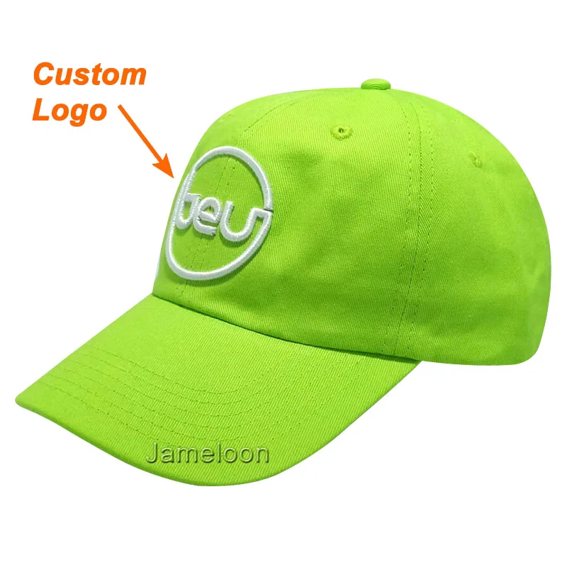 Custom Sticker Baseball Dead Hat Unisex Kids Adult Soft Hand Feel Unstructured Green Color Adjustable Size Cotton Dad Cap