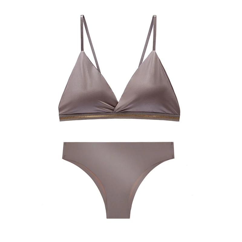 

1set Woman Lingerie Underwear For Women Bra Panties Set Bralette Active Seamless Ice Silk Wire Free Bras Thongs Ladies Bra Set