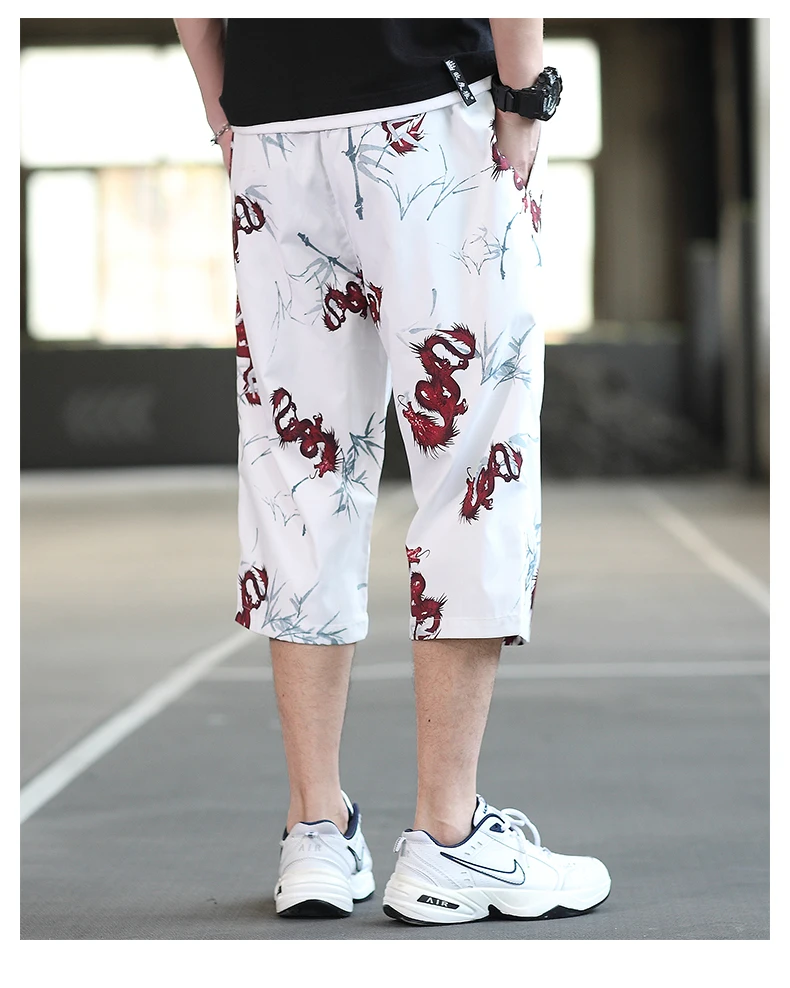 

New Trend Printed Seven Pants Summer Casual Loose Elastic Waist Oversized Pants Plus Size 7XL 8XL