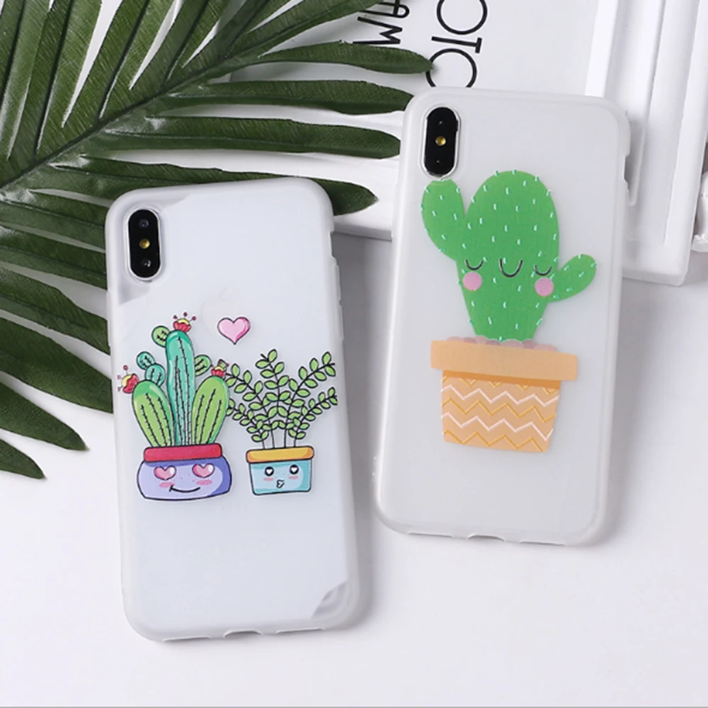 

Cartoon Cute Cactus Transparent Phone Case For iPhone 11 Pro 7 8 6 6S Plus X XS Max SE 5 5S Shockproof Protective Soft Back Case