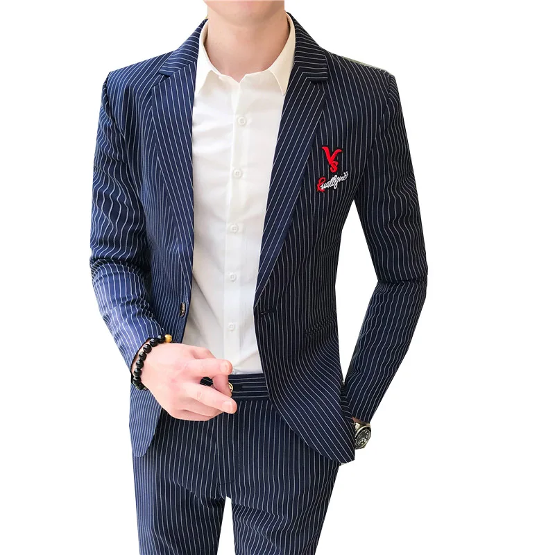 2019 autumn men's single button business casual suits Men's fashion embroidery letter suit two-piece blazer + pants | Мужская